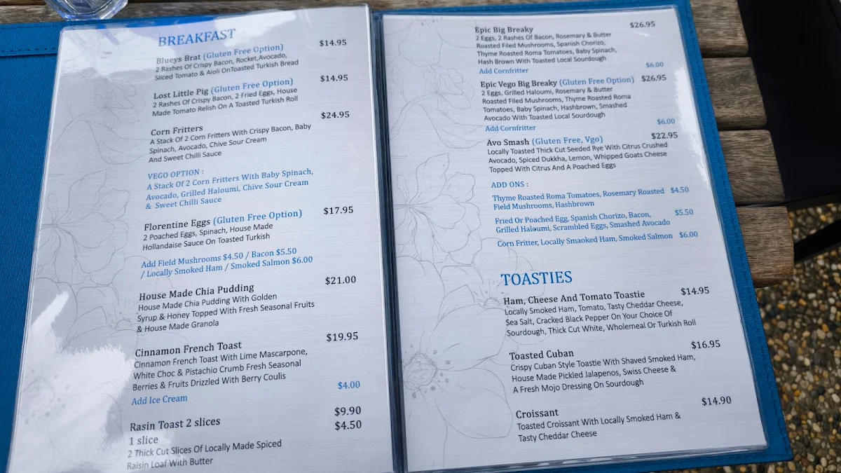 Menu, Bluebottles Brasserie