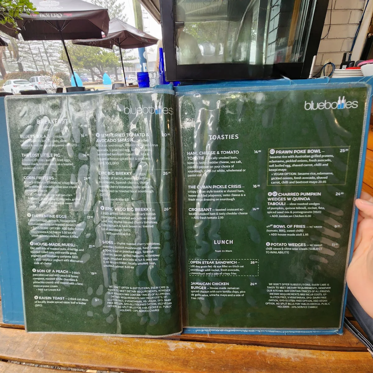 Menu, Bluebottles Brasserie