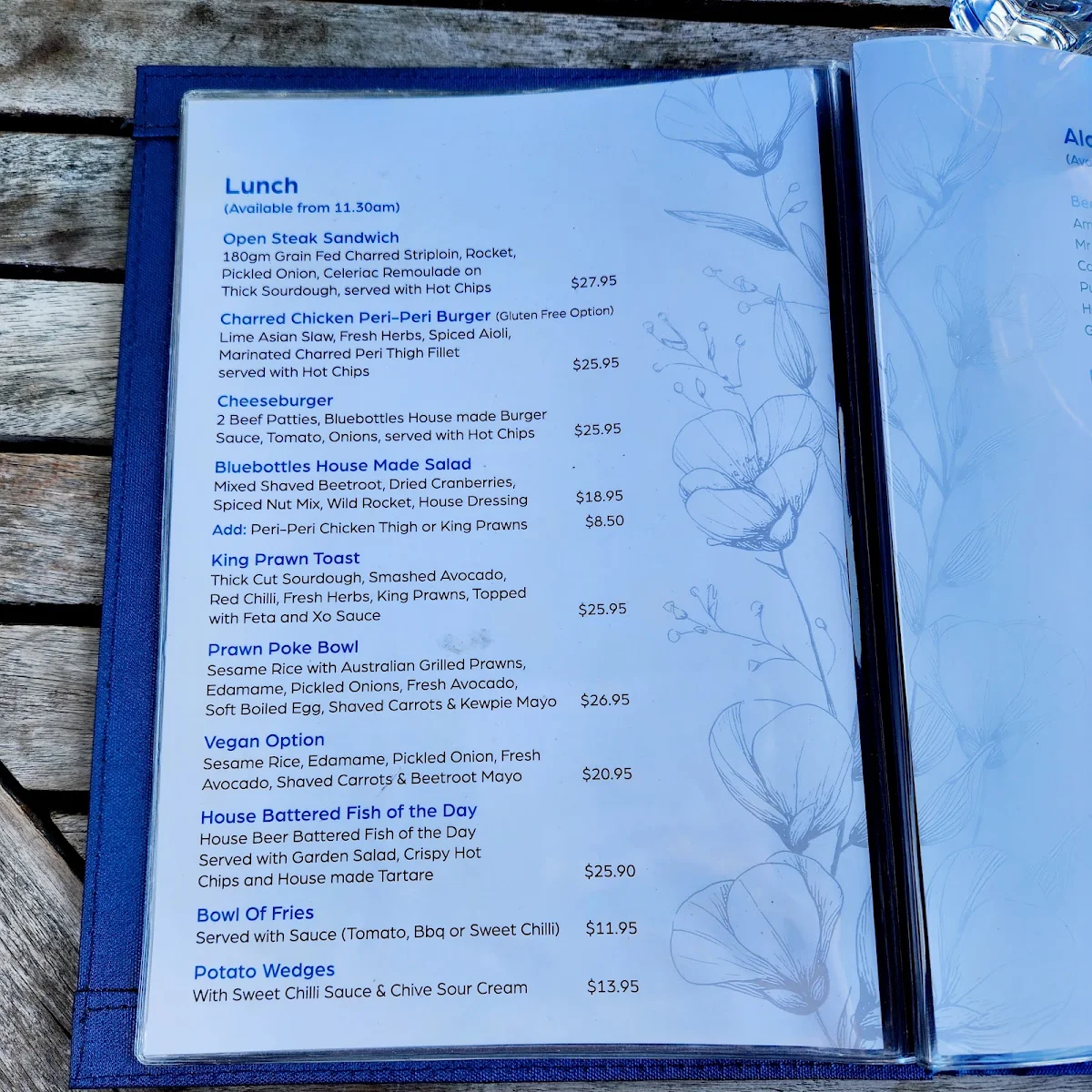 Menu, Bluebottles Brasserie