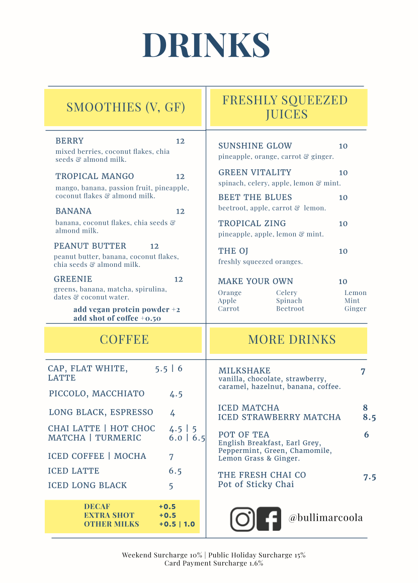 Menu, Bulli