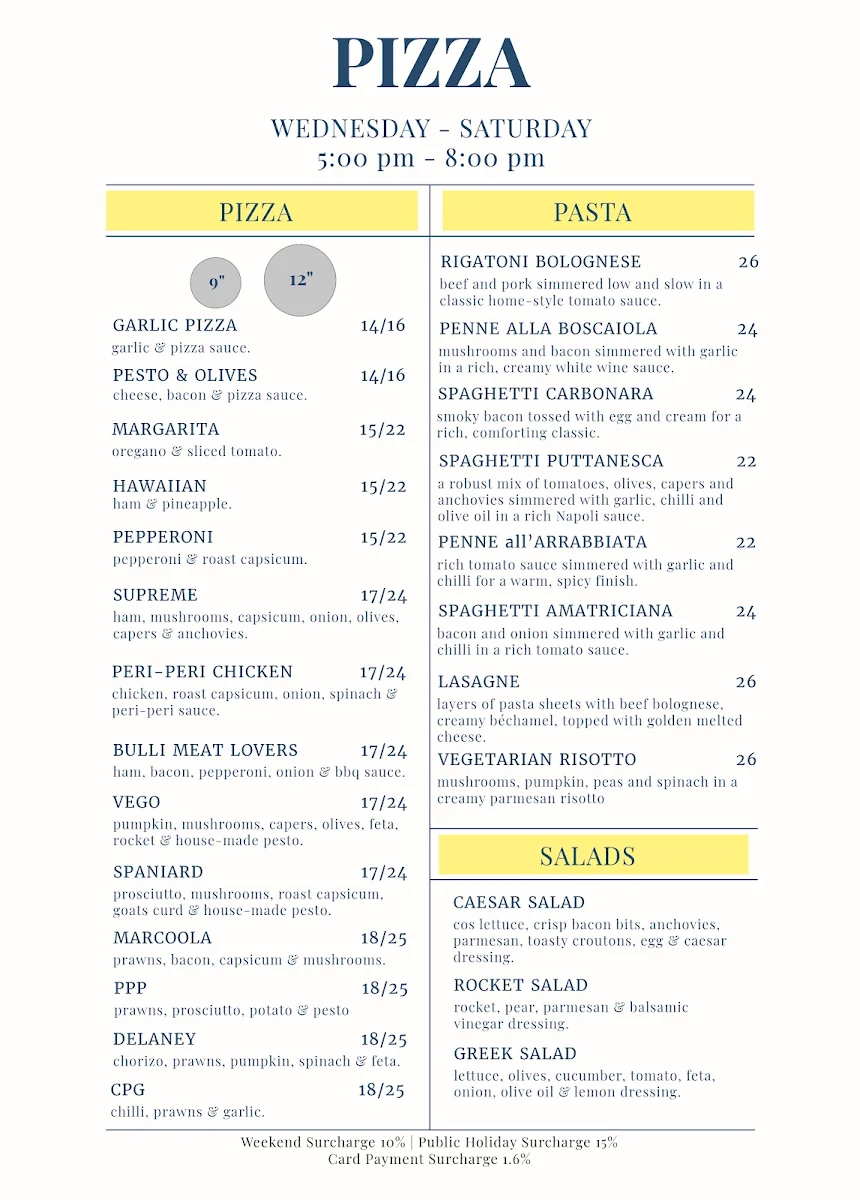 Menu, Bulli