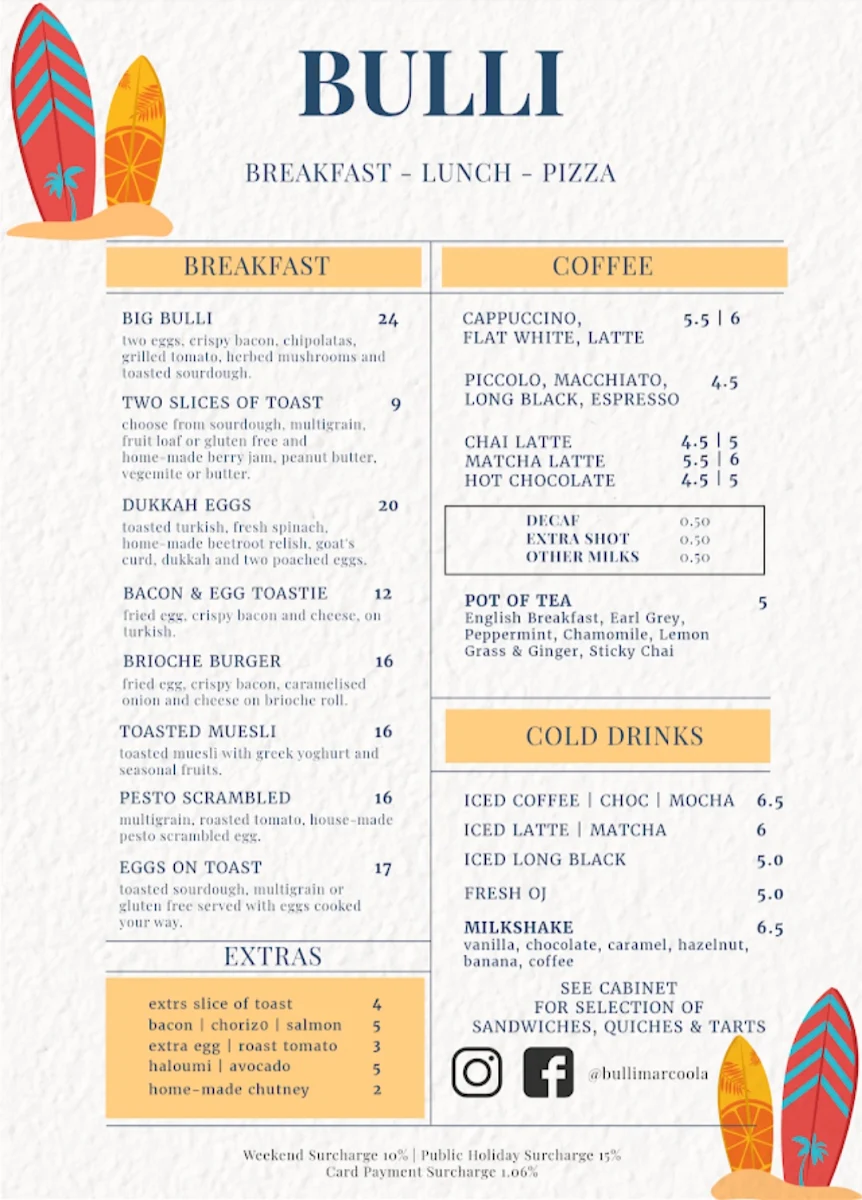 Menu, Bulli