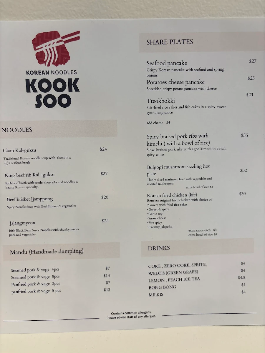 Menu, Kooksoosydney