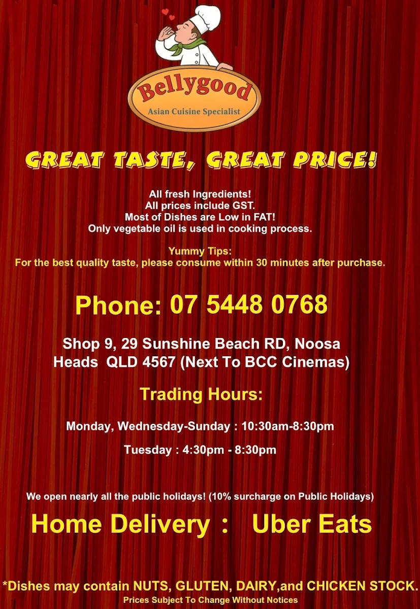 Menu, BellyGood Noosa Heads
