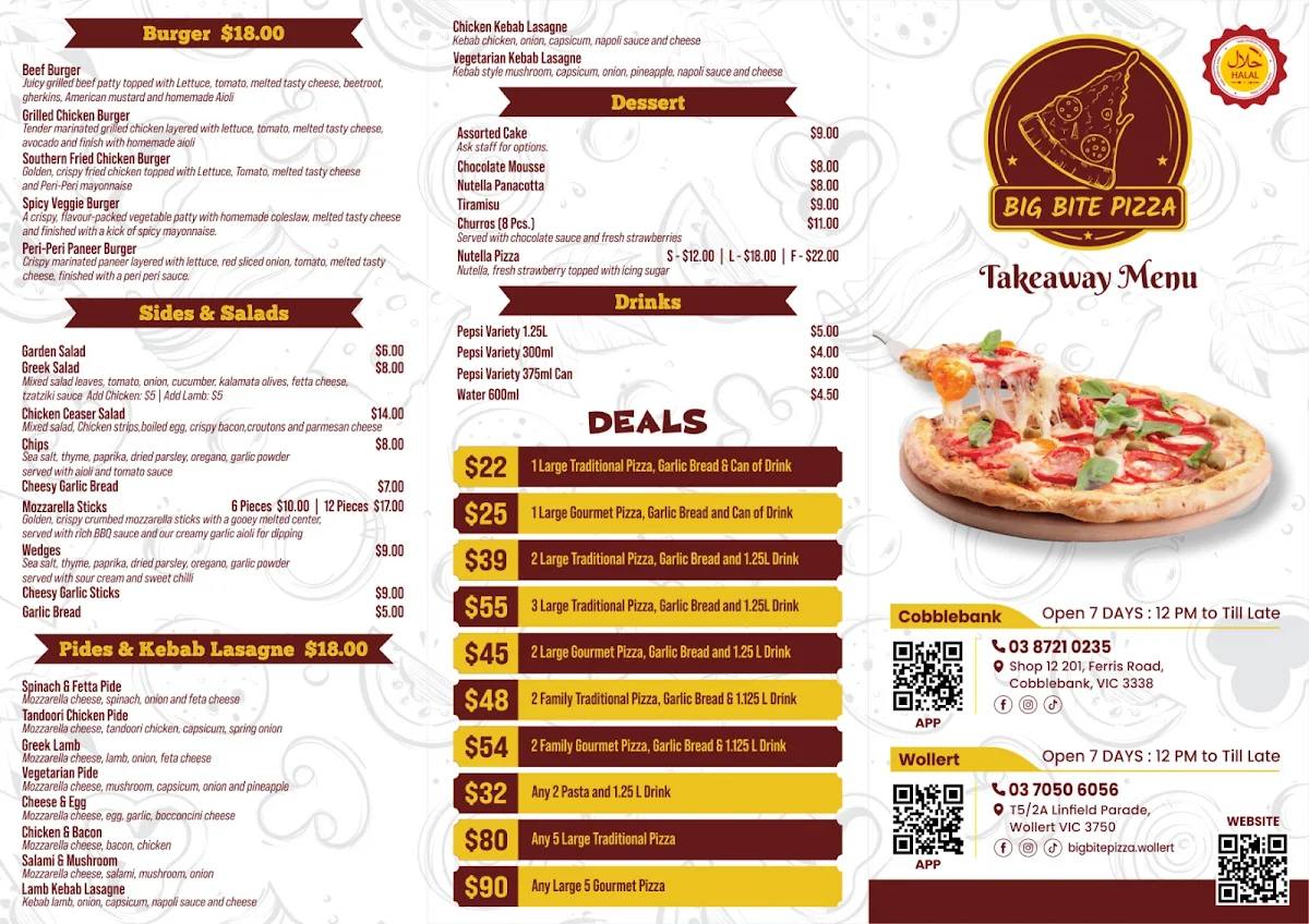 Menu, Big Bite Pizza - Wollert
