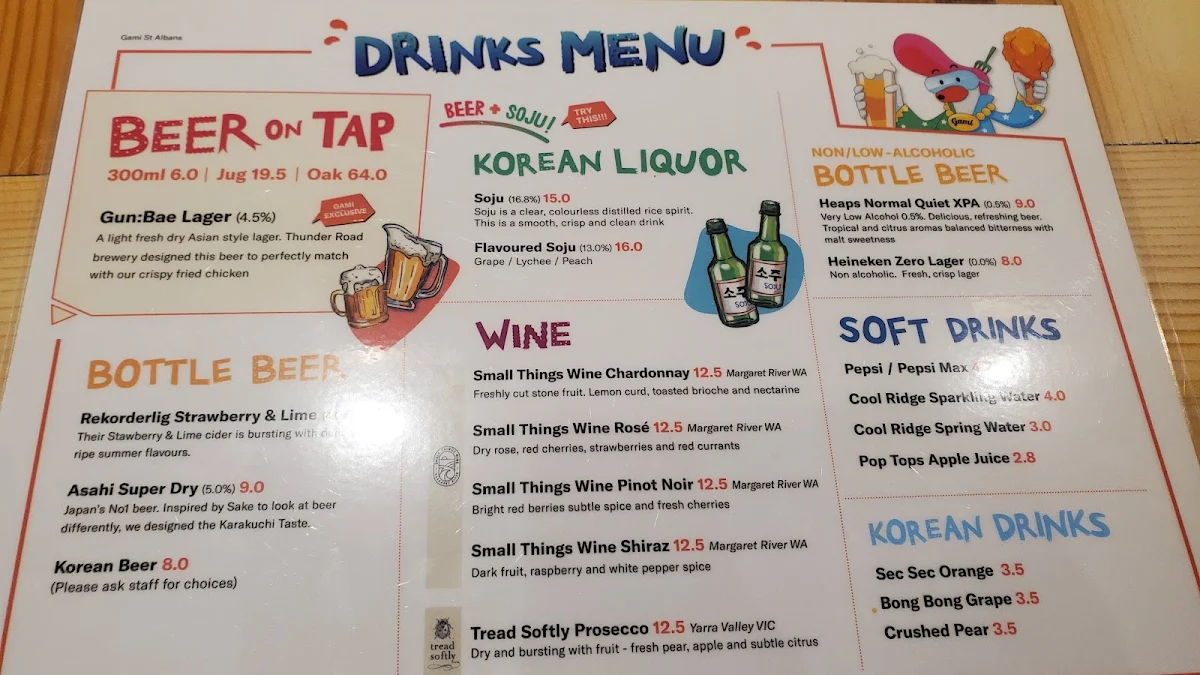 Menu, Gami Chicken & Beer - St Albans