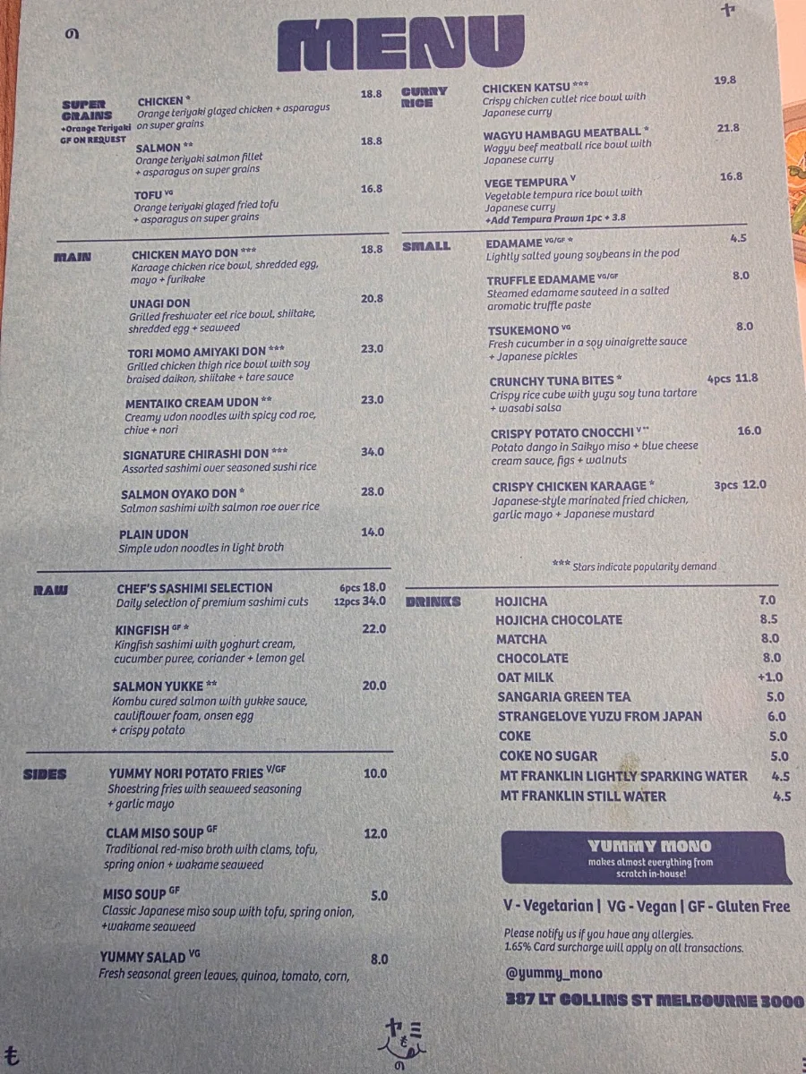 Menu, Yummy Mono
