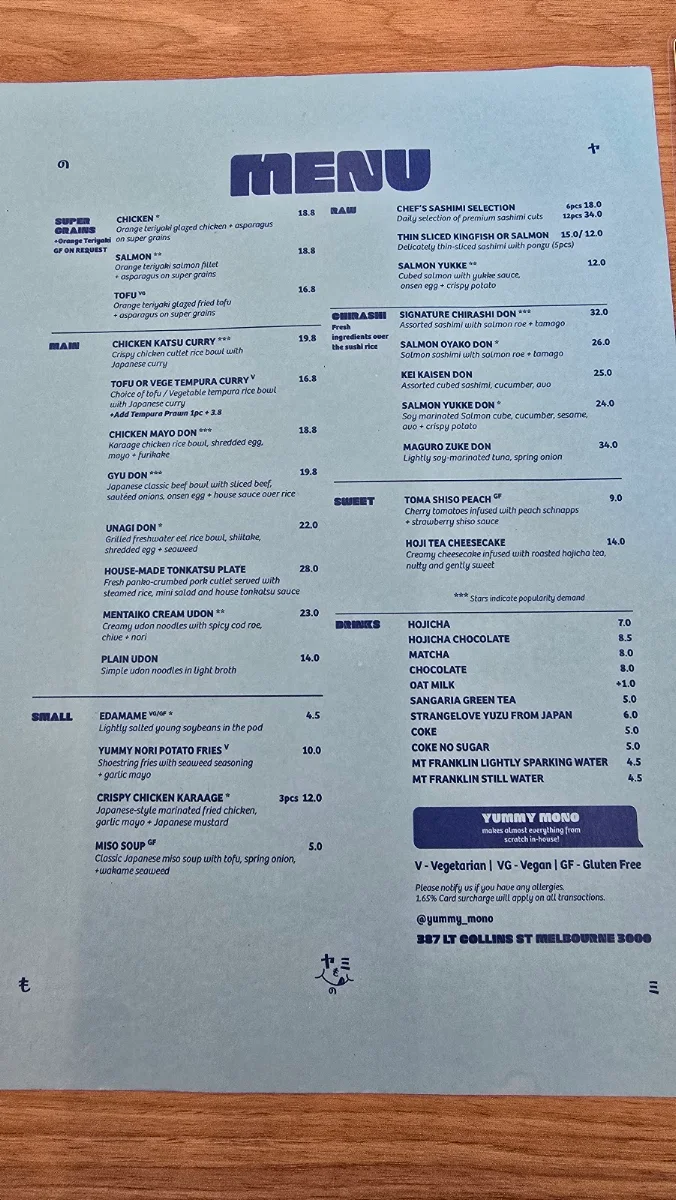 Menu, Yummy Mono