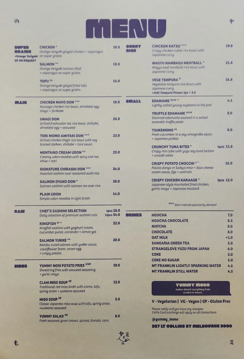 Menu, Yummy Mono