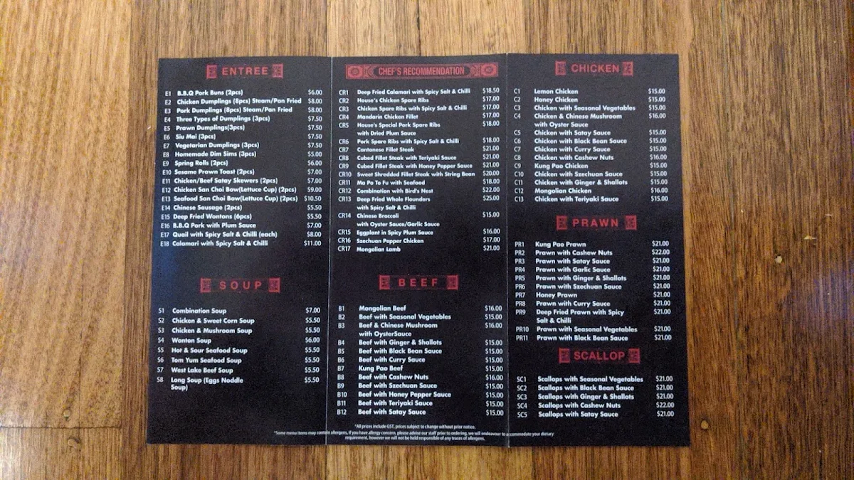 Menu, Painted Lantern Chinese Restaurant