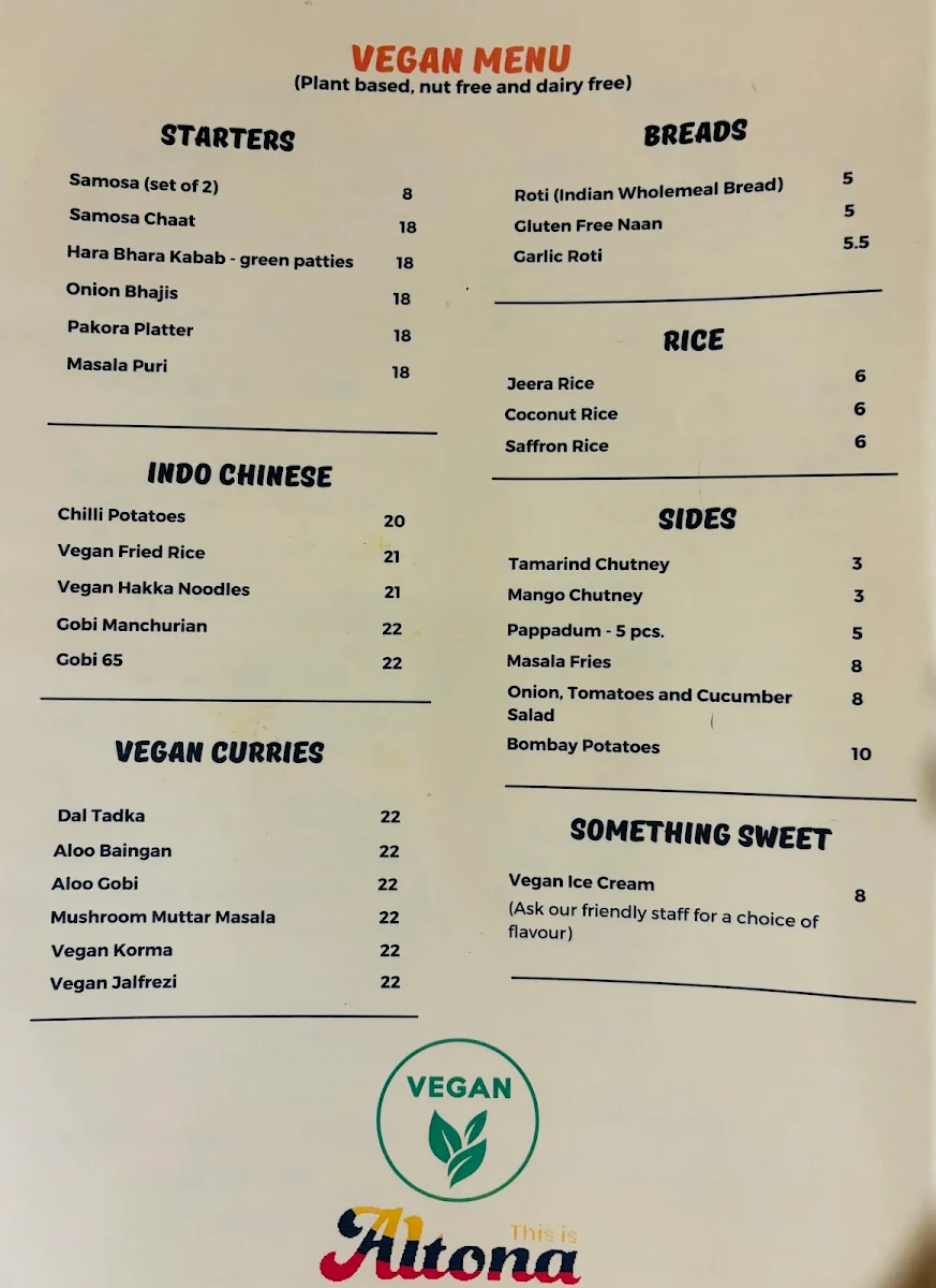 Menu, Oye Bombay