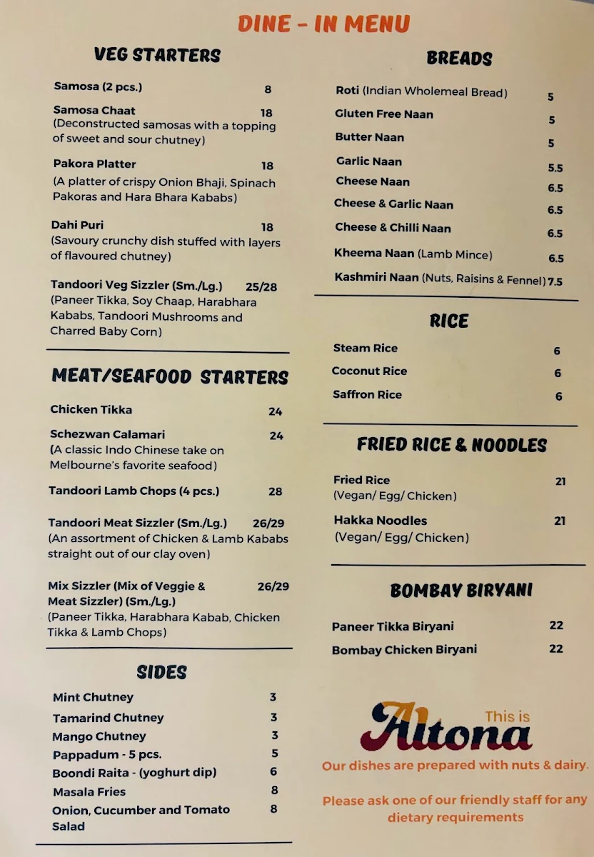 Menu, Oye Bombay