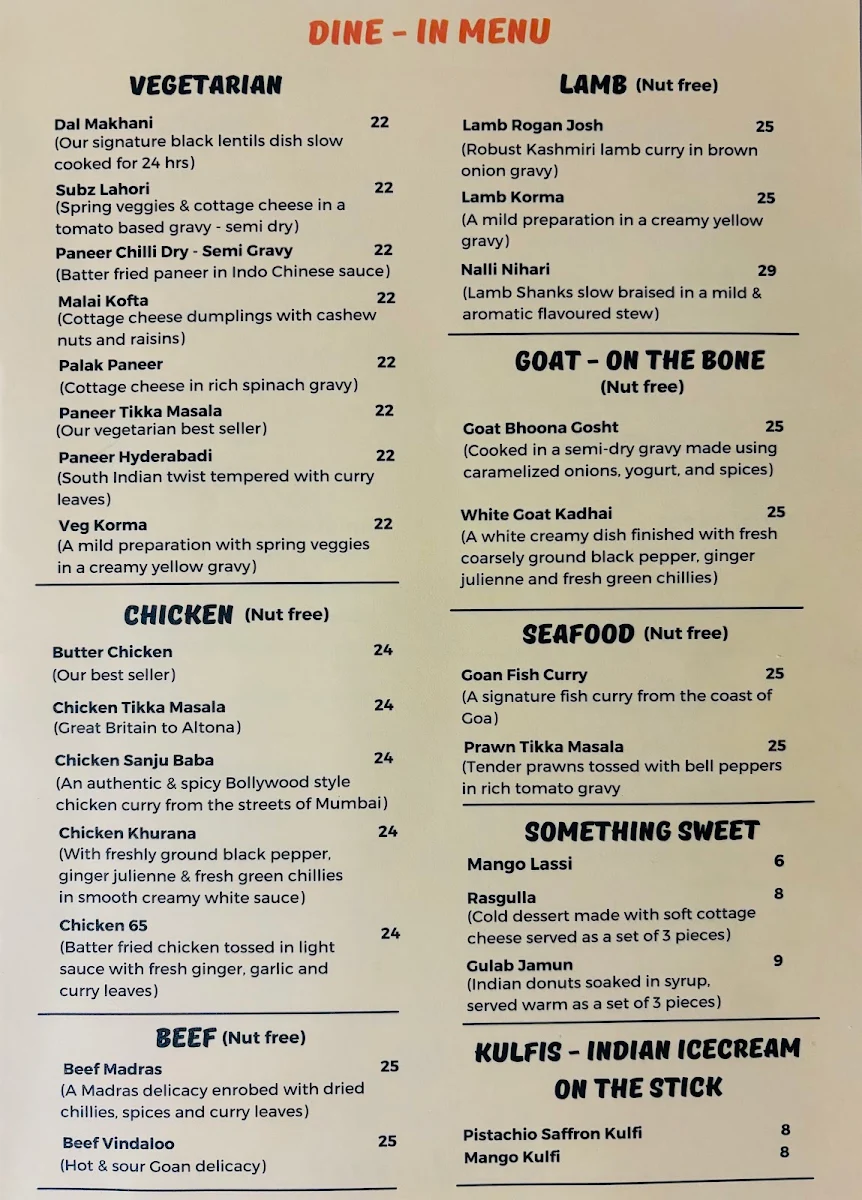 Menu, Oye Bombay