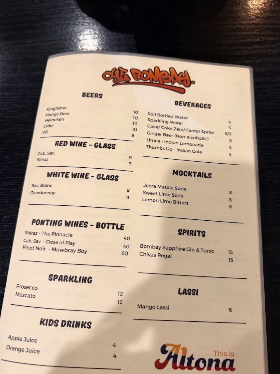 Menu, Oye Bombay