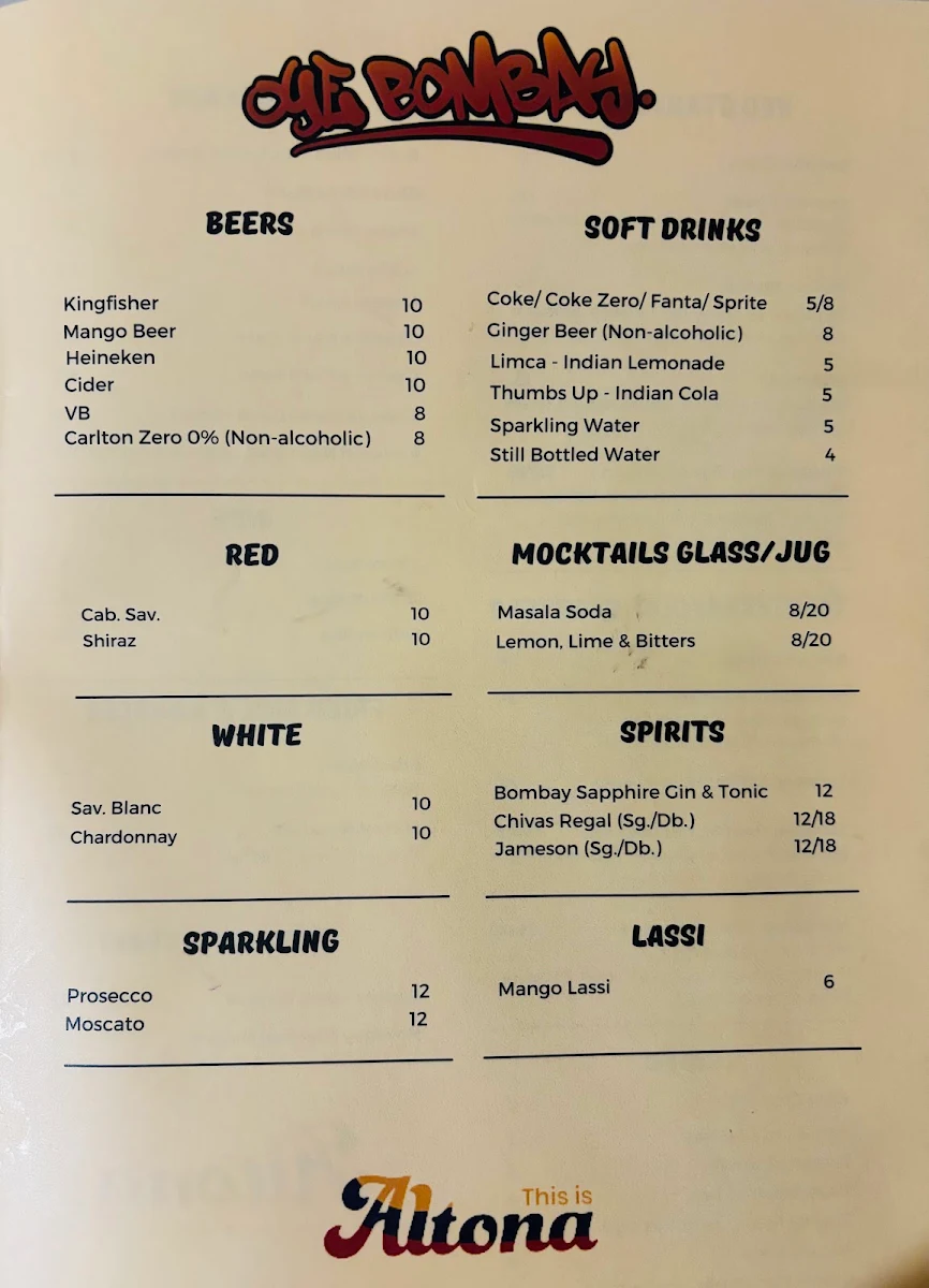 Menu, Oye Bombay