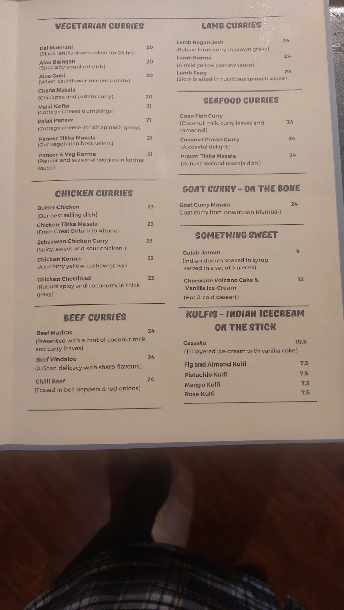 Menu, Oye Bombay