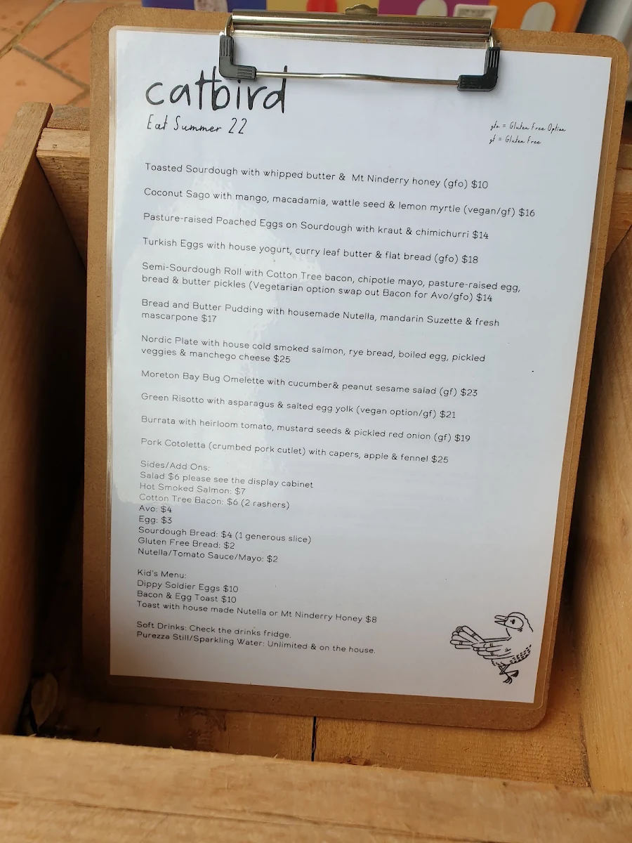 Menu, Fairhill Gardens Café Restaurant (formerly Catbird)