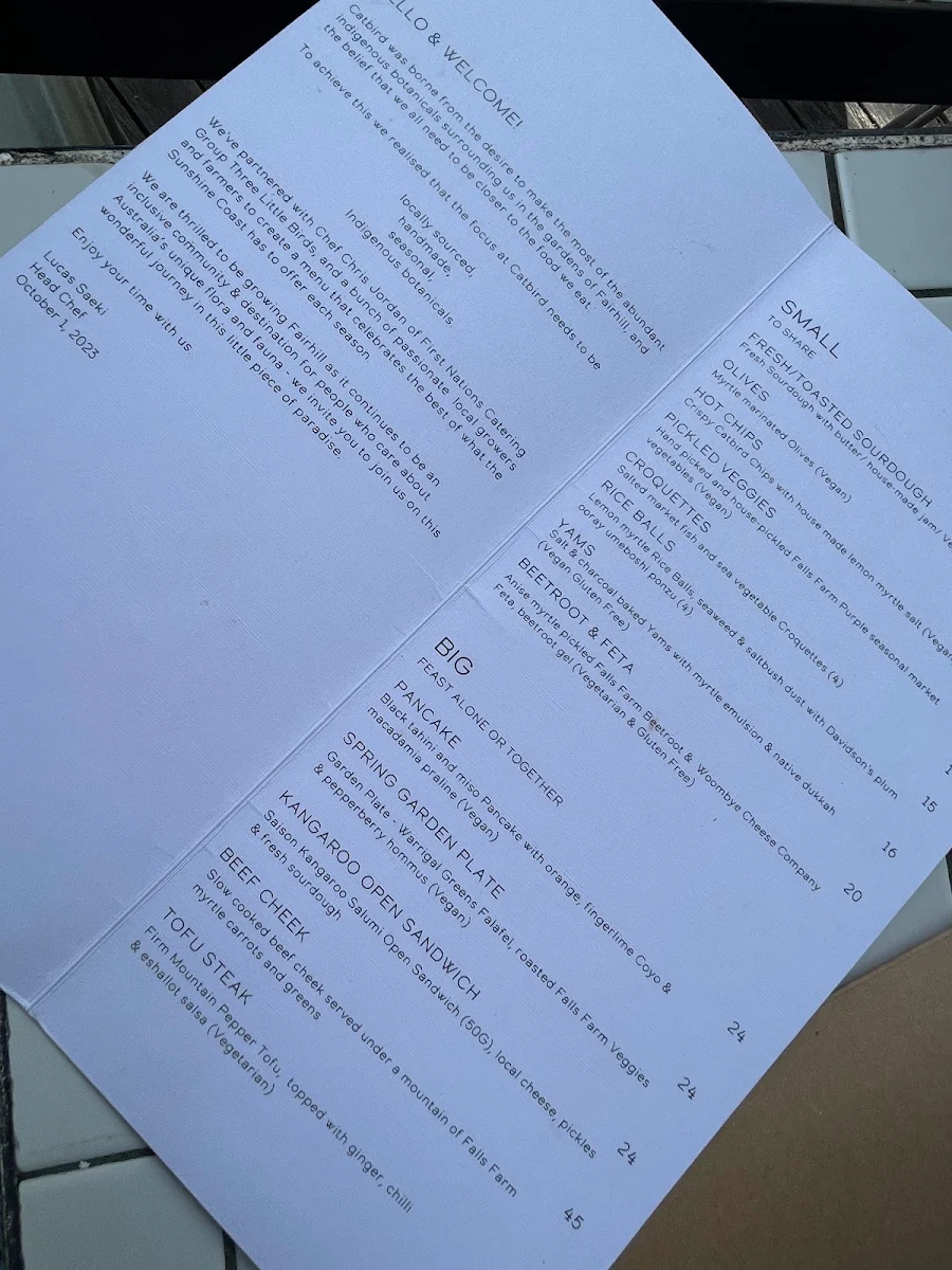 Menu, Fairhill Gardens Café Restaurant (formerly Catbird)