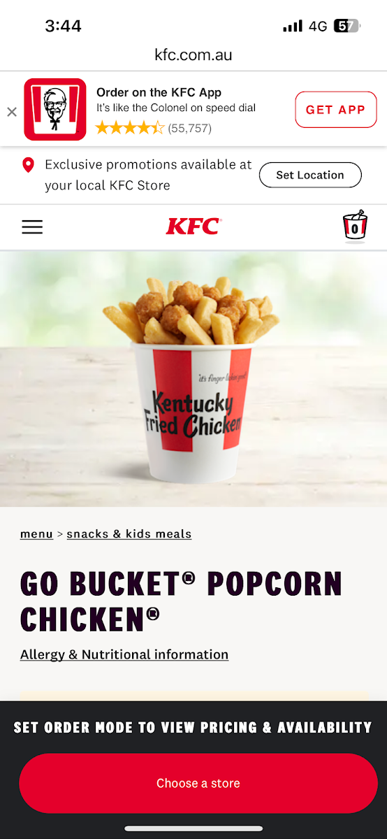 Menu, KFC Morwell