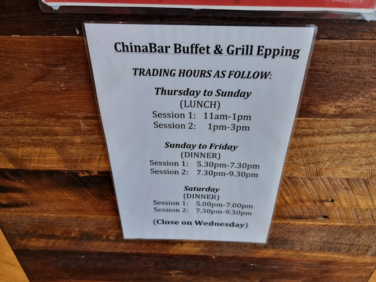 Menu, China Bar Express