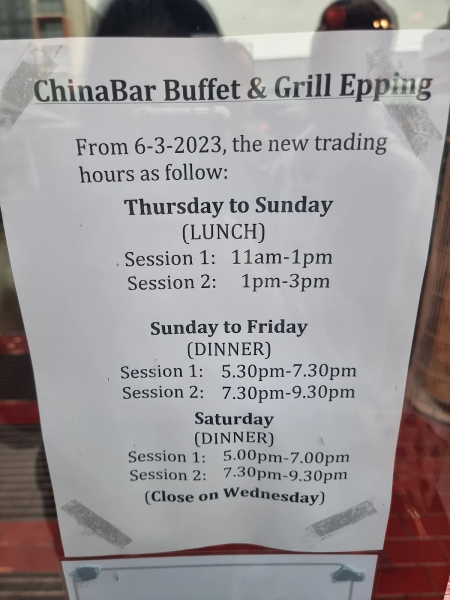 Menu, China Bar Express