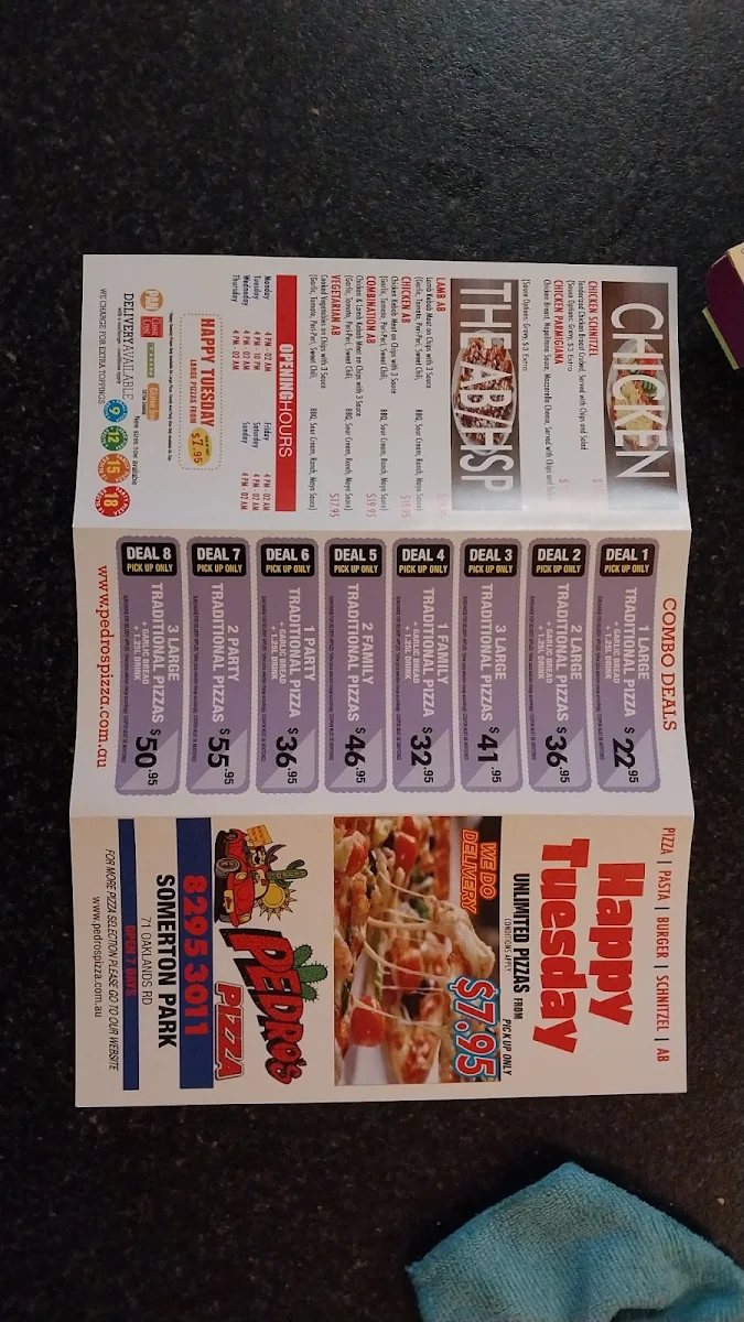 Menu, Pedro's Pizza - Somerton Park