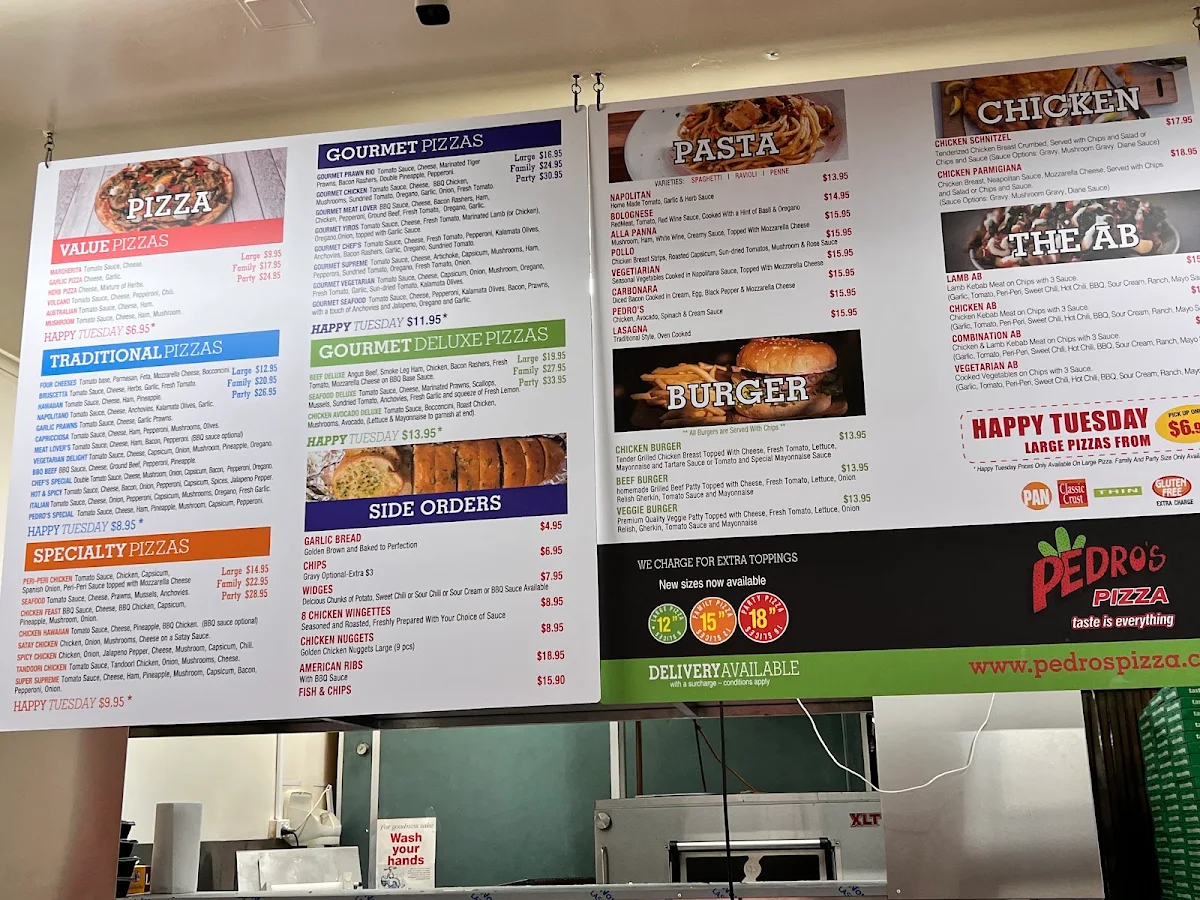 Menu, Pedro's Pizza - Somerton Park