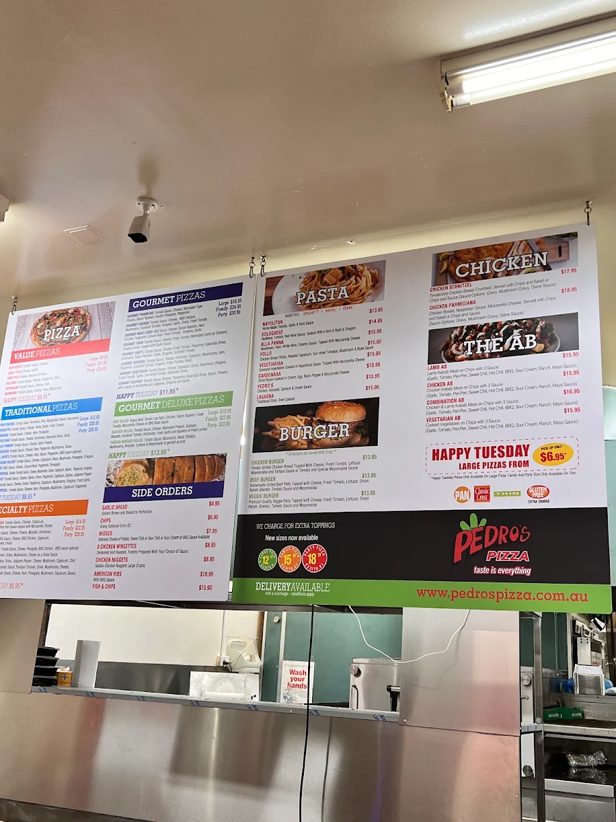Menu, Pedro's Pizza - Somerton Park
