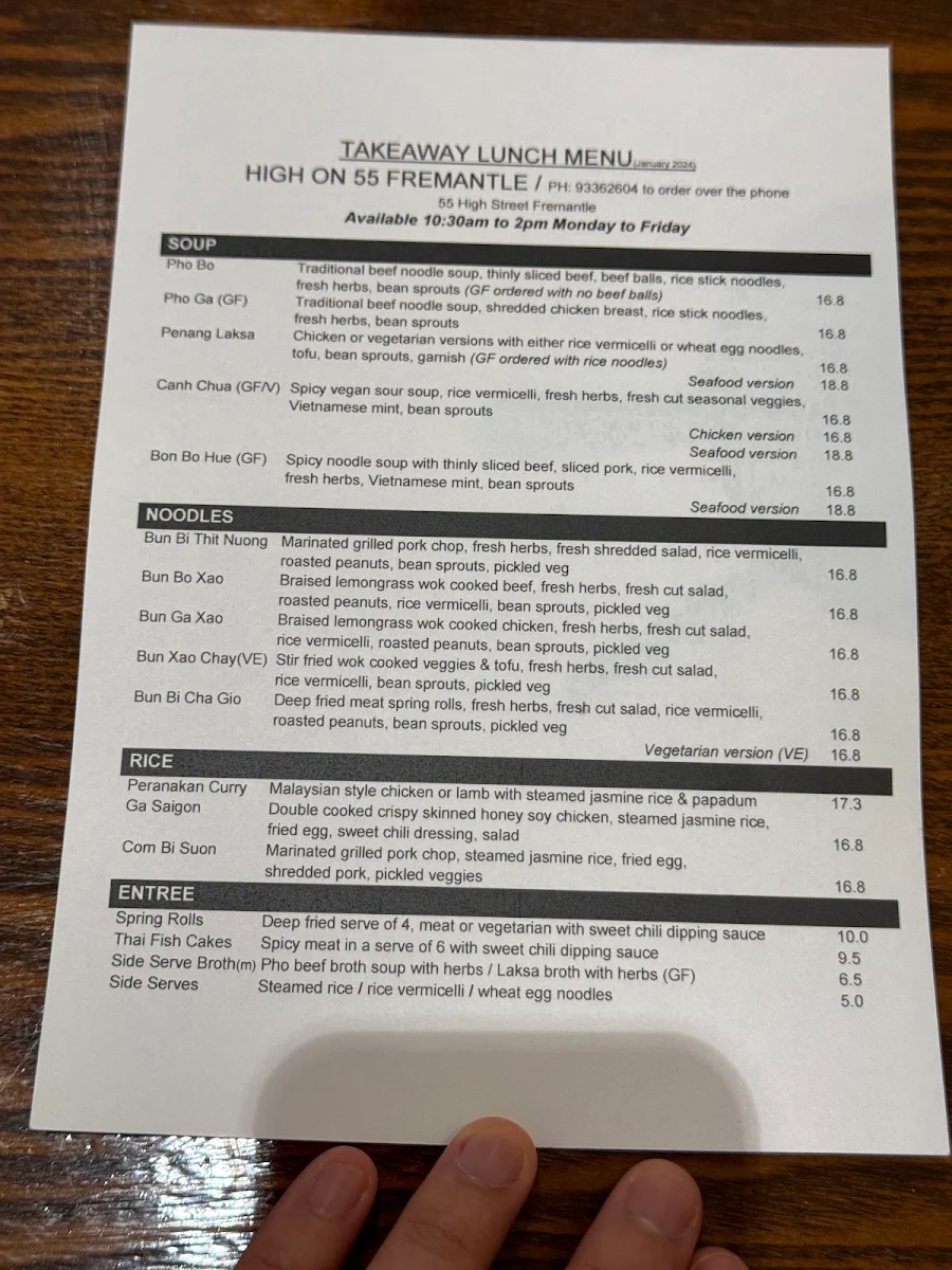 Menu, High On 55