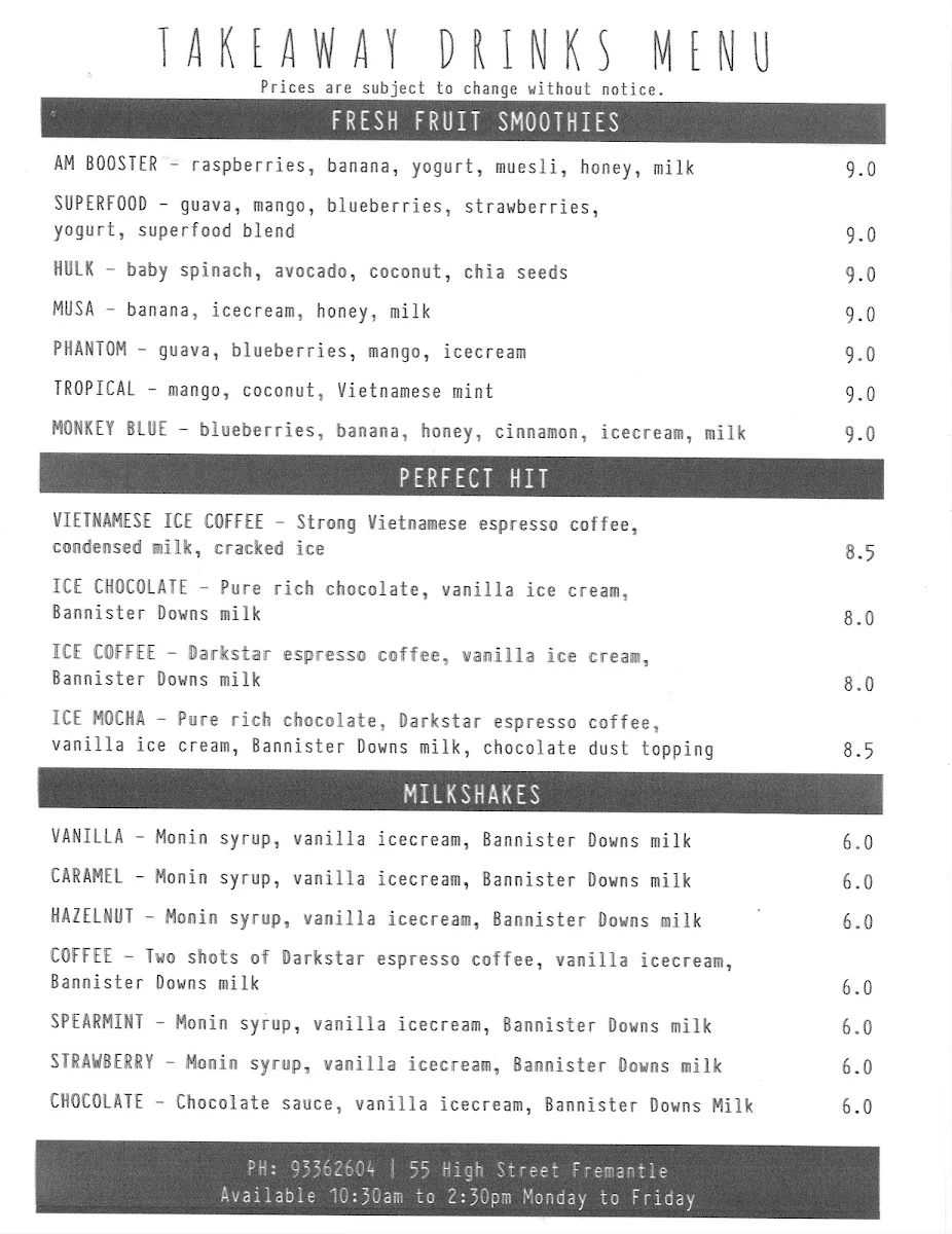 Menu, High On 55