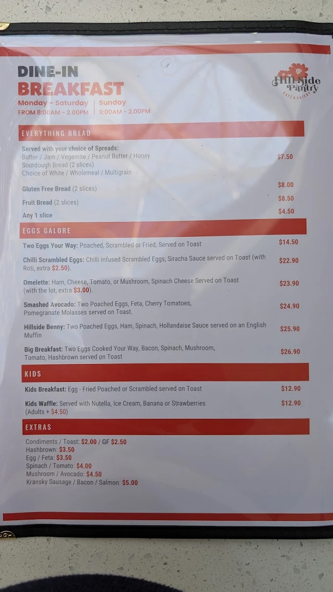 Menu, Hillside Pantry