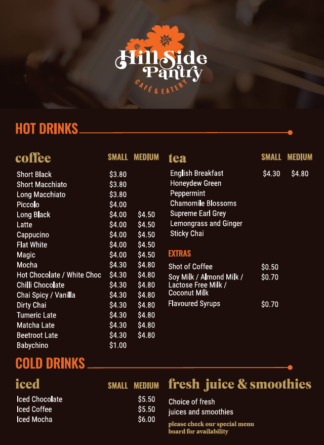 Menu, Hillside Pantry