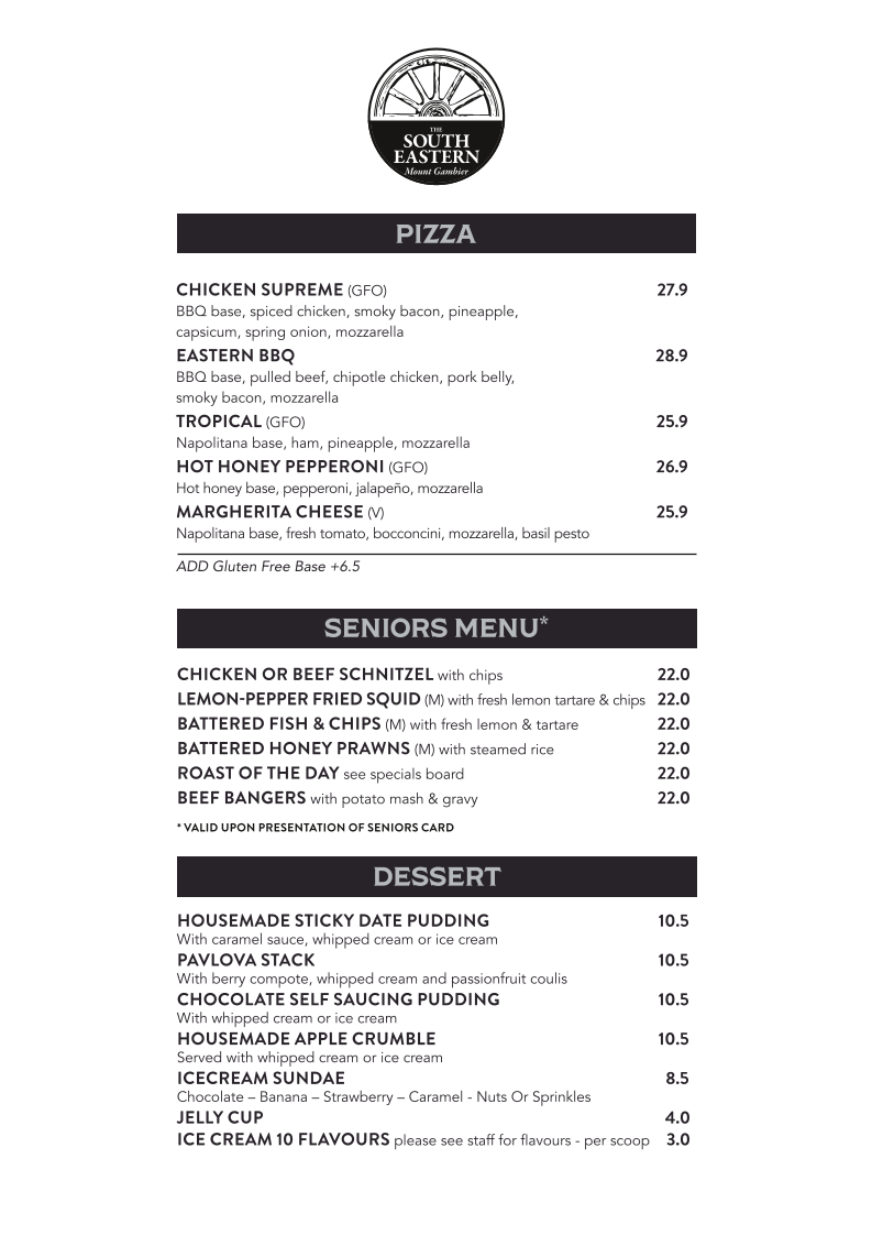 Menu, South Eastern Hotel