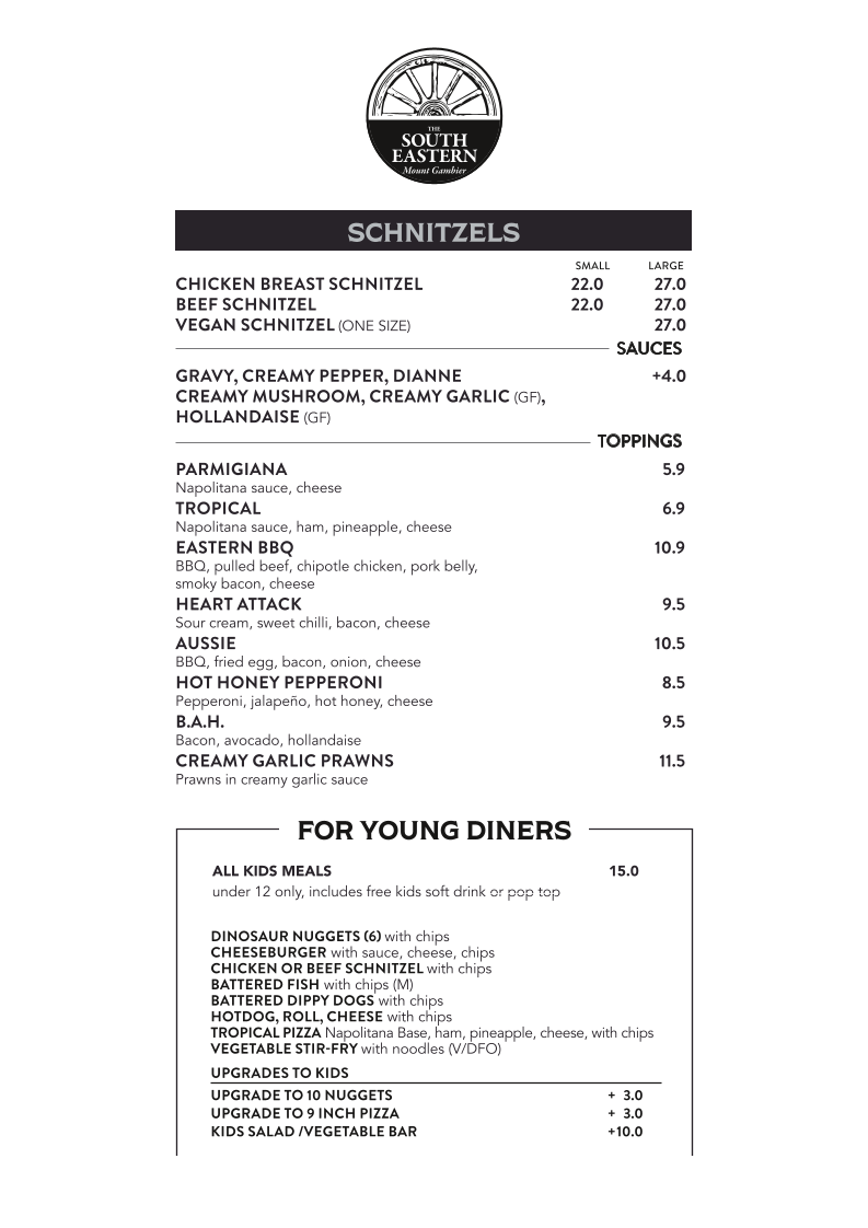 Menu, South Eastern Hotel
