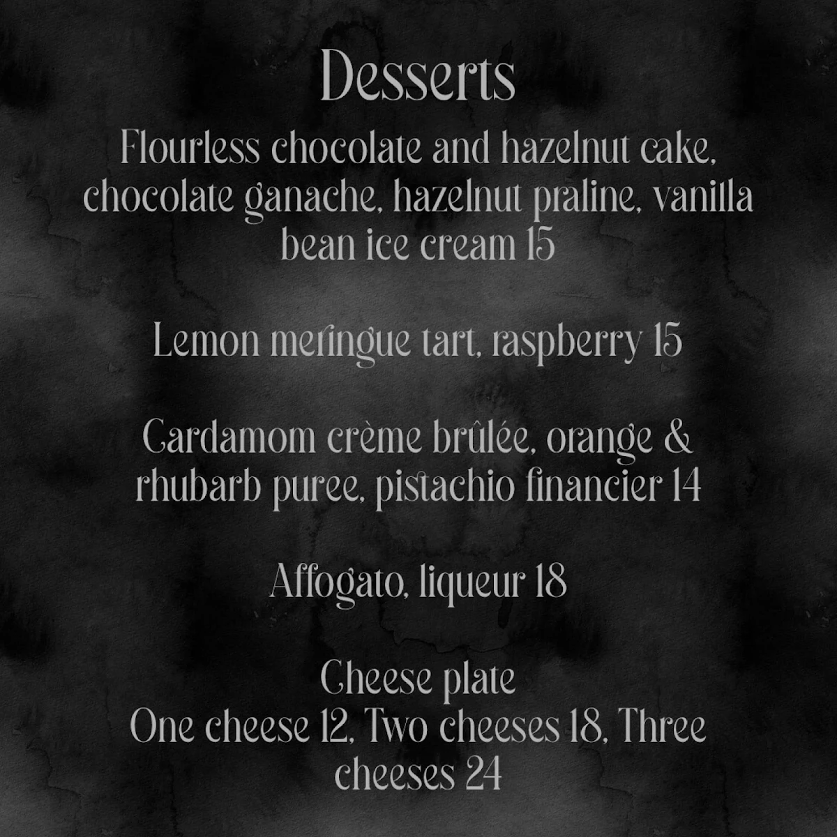 Menu, Bootleg Dining