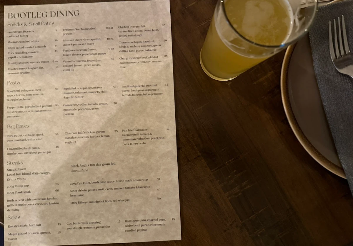 Menu, Bootleg Dining