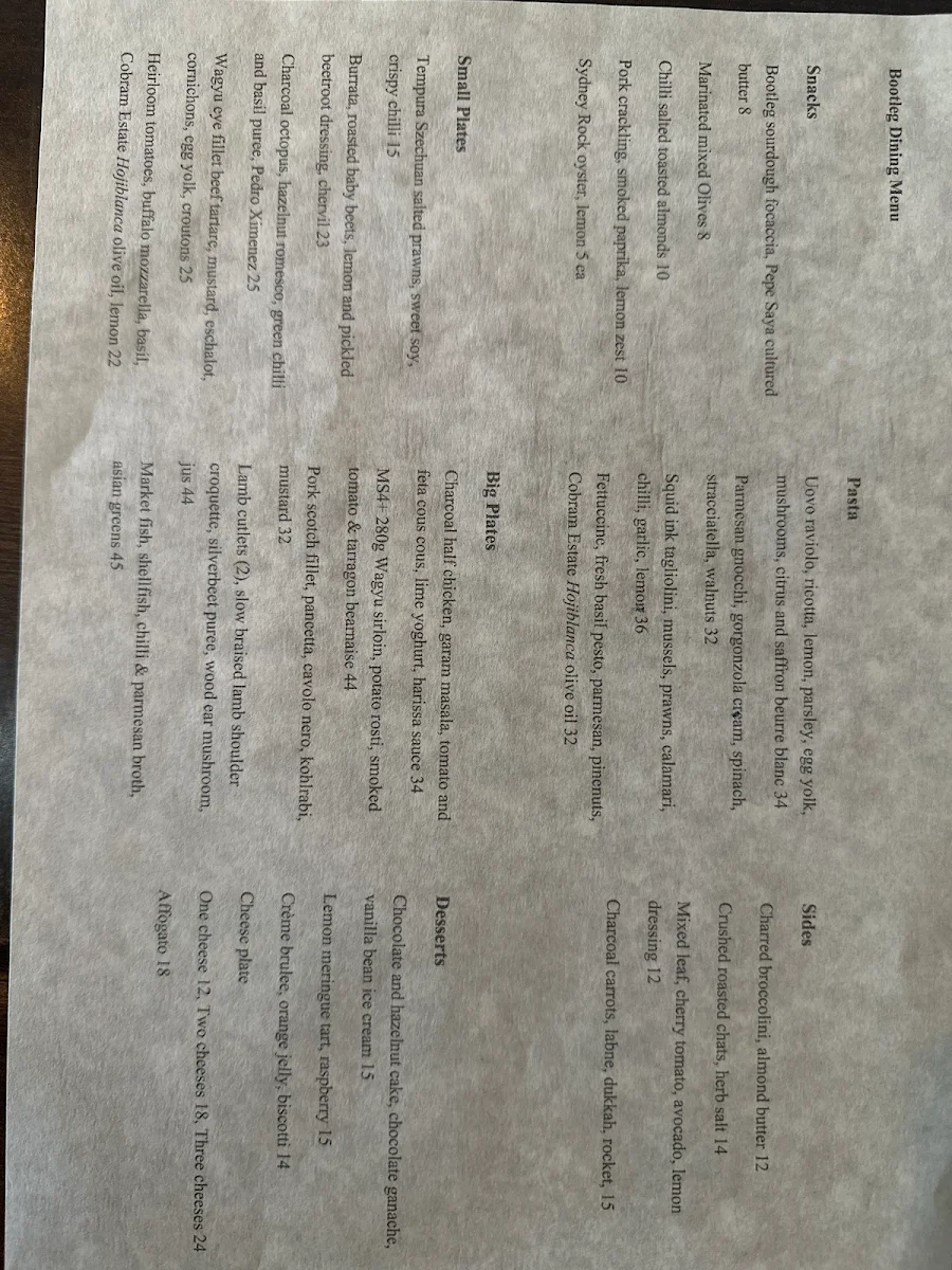 Menu, Bootleg Dining
