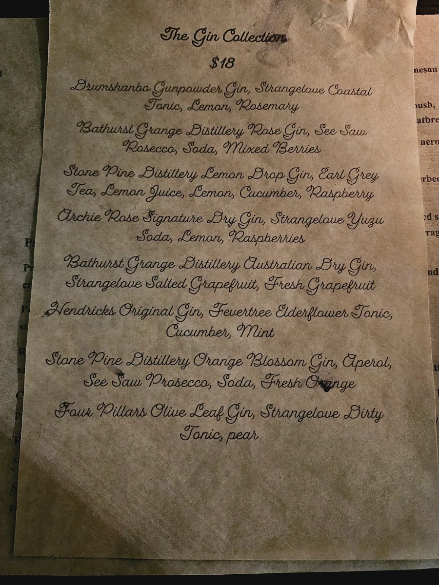 Menu, Bootleg Dining
