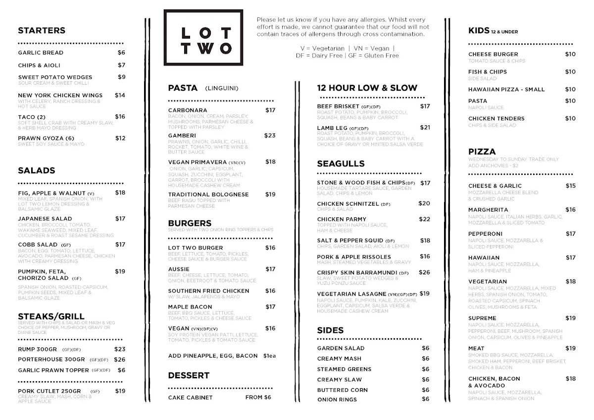 Menu, Lot Two