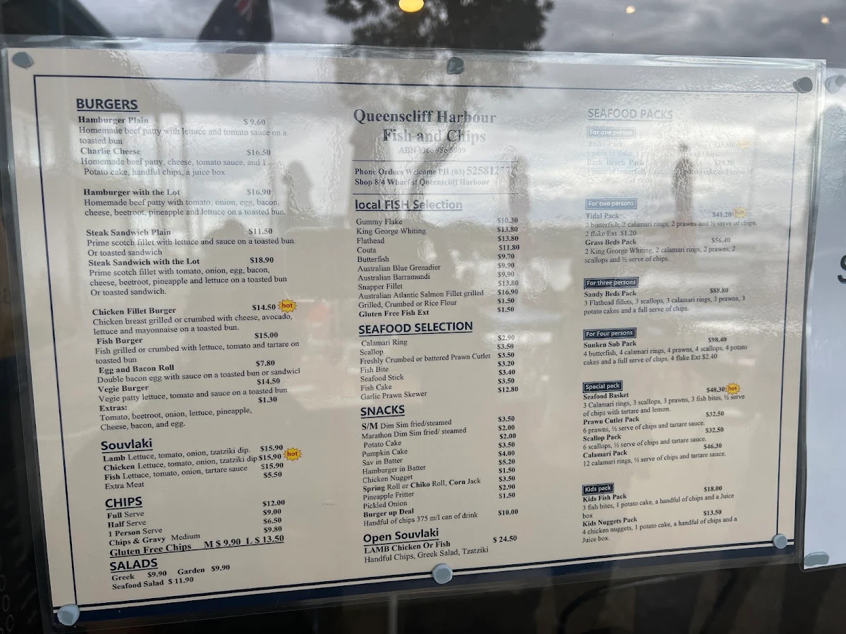 Menu, Queenscliff Harbour Fish & Chips