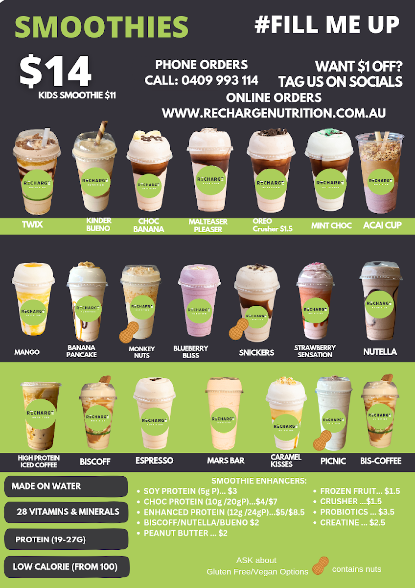 Menu, Recharge Nutrition