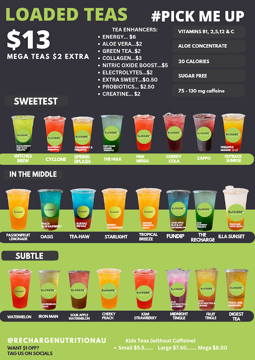 Menu, Recharge Nutrition