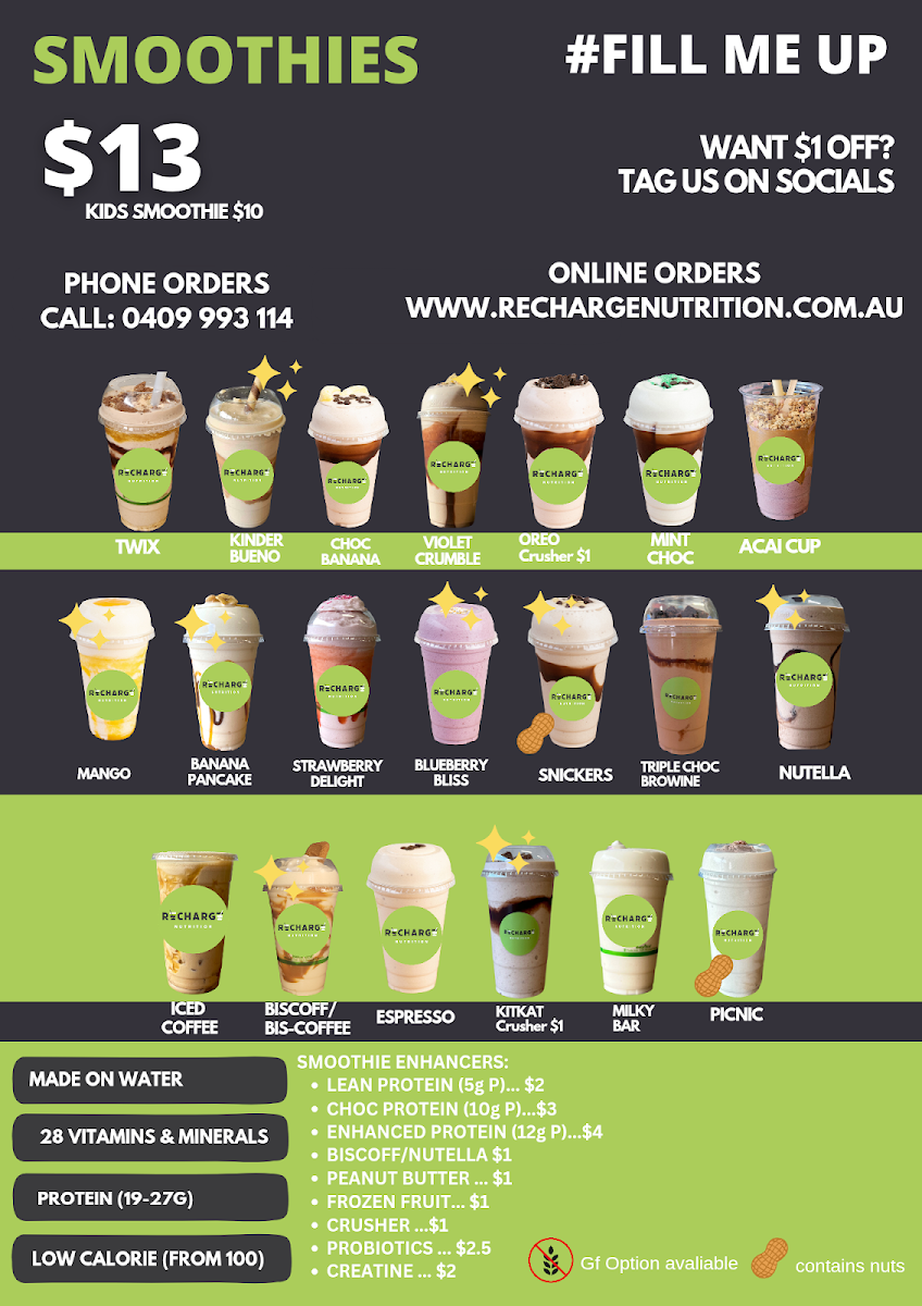 Menu, Recharge Nutrition