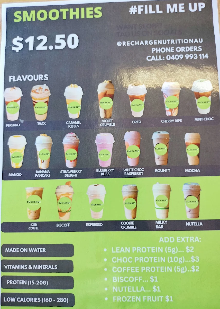 Menu, Recharge Nutrition