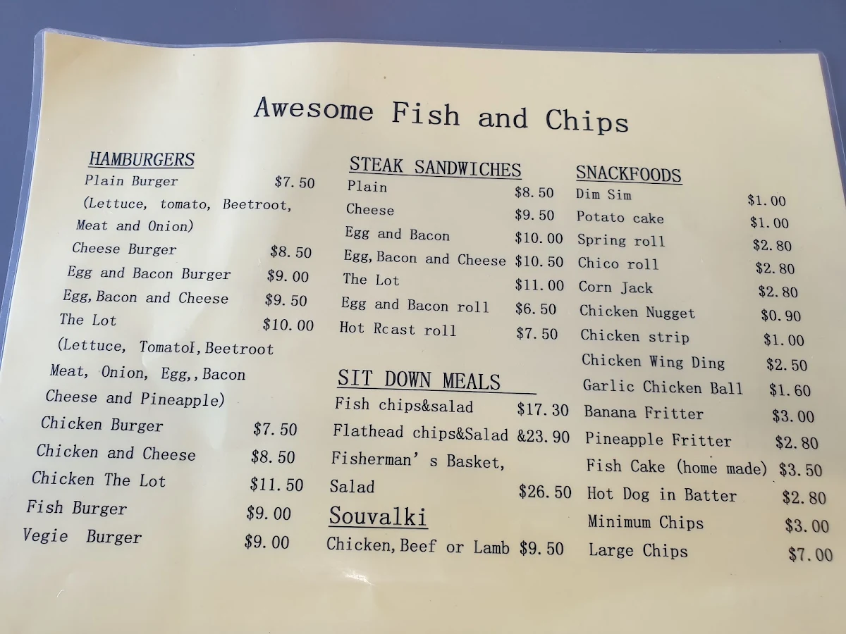 Menu, Awesome Fish & Chips