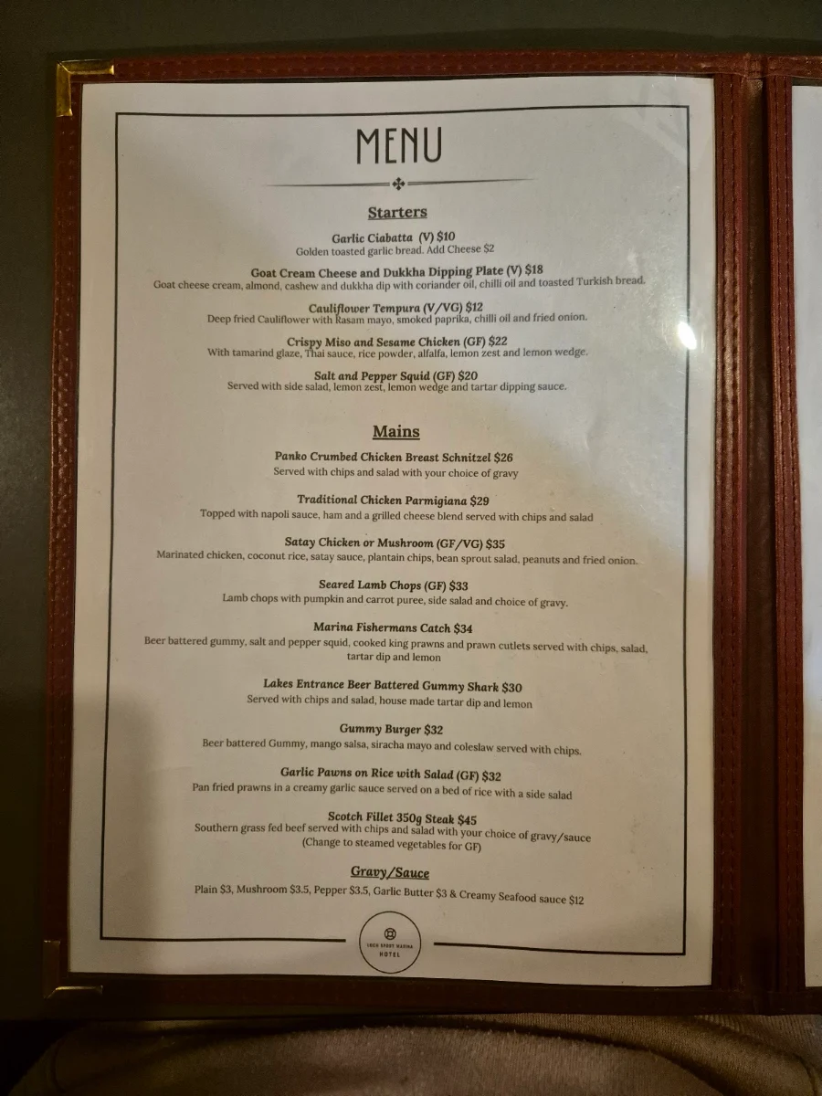 Menu, Loch Sport Marina Hotel