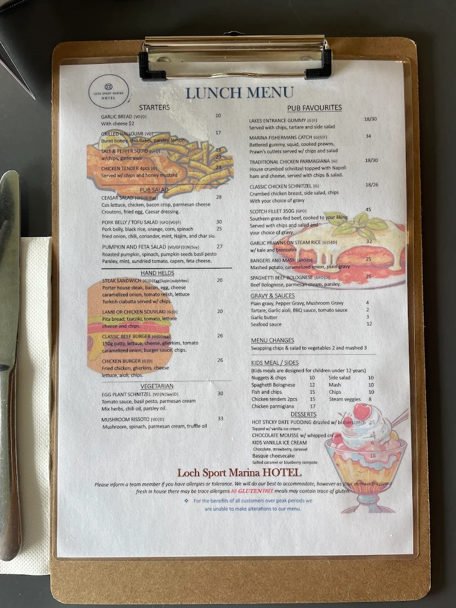 Menu, Loch Sport Marina Hotel