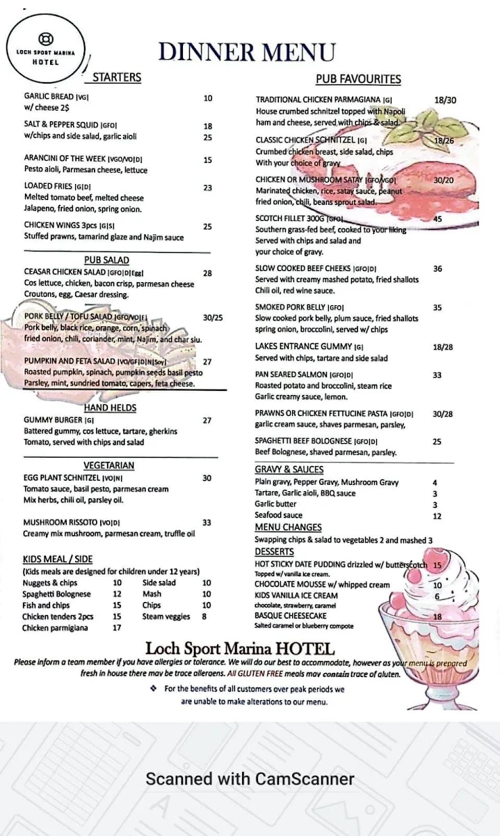 Menu, Loch Sport Marina Hotel