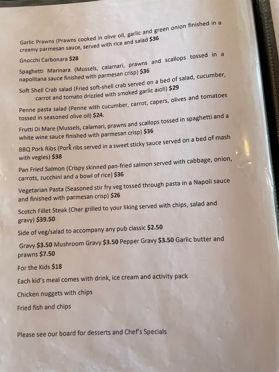 Menu, Loch Sport Marina Hotel