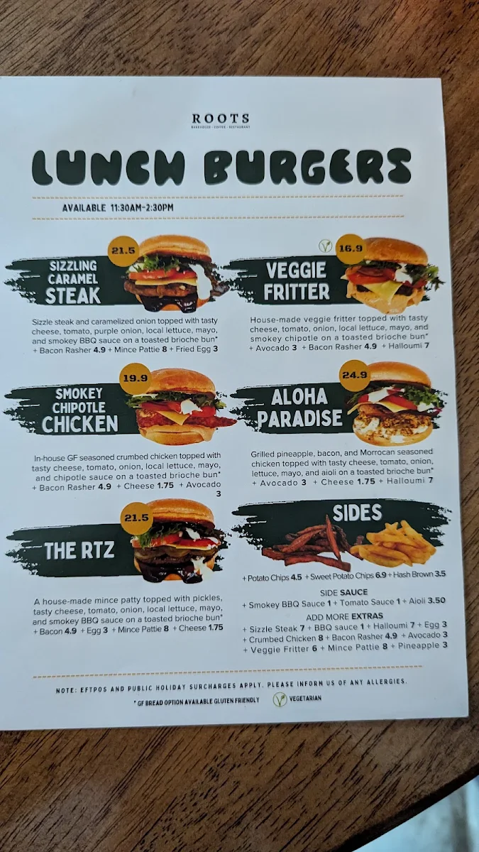 Menu, Roots Collective Cafe